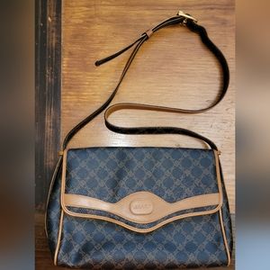 BALLY coated canvas bag w/ leather trim adjustable strap